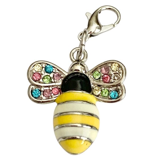 Bumble Bee Clip On Charm for Bracelet Bag Purse Zipper Enamel Rhodium Plated - Picture 1 of 6